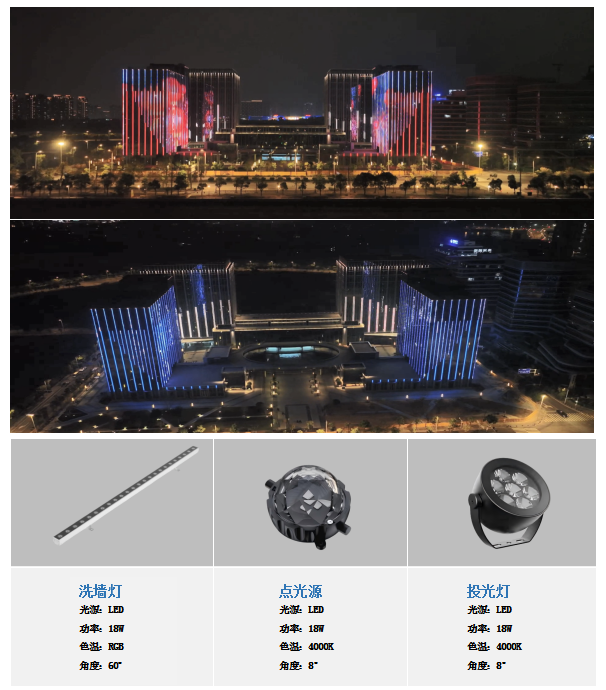 隆恒科技生产基地幕墙夜景照明工程